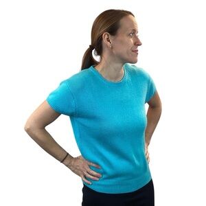 Perry Ellis Cashmere Short Sleeve Sweater NWT Turquoise
